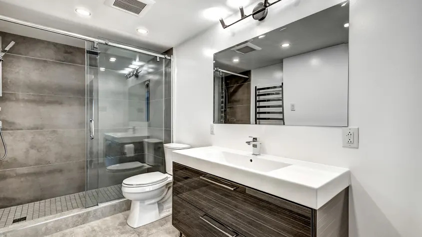 Contemporary bathroom with glass walk-in shower